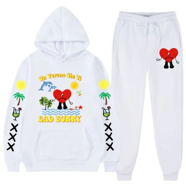 New Bad Bunny Men's Tracksuit Trend New Hooded 2 Pieces Set